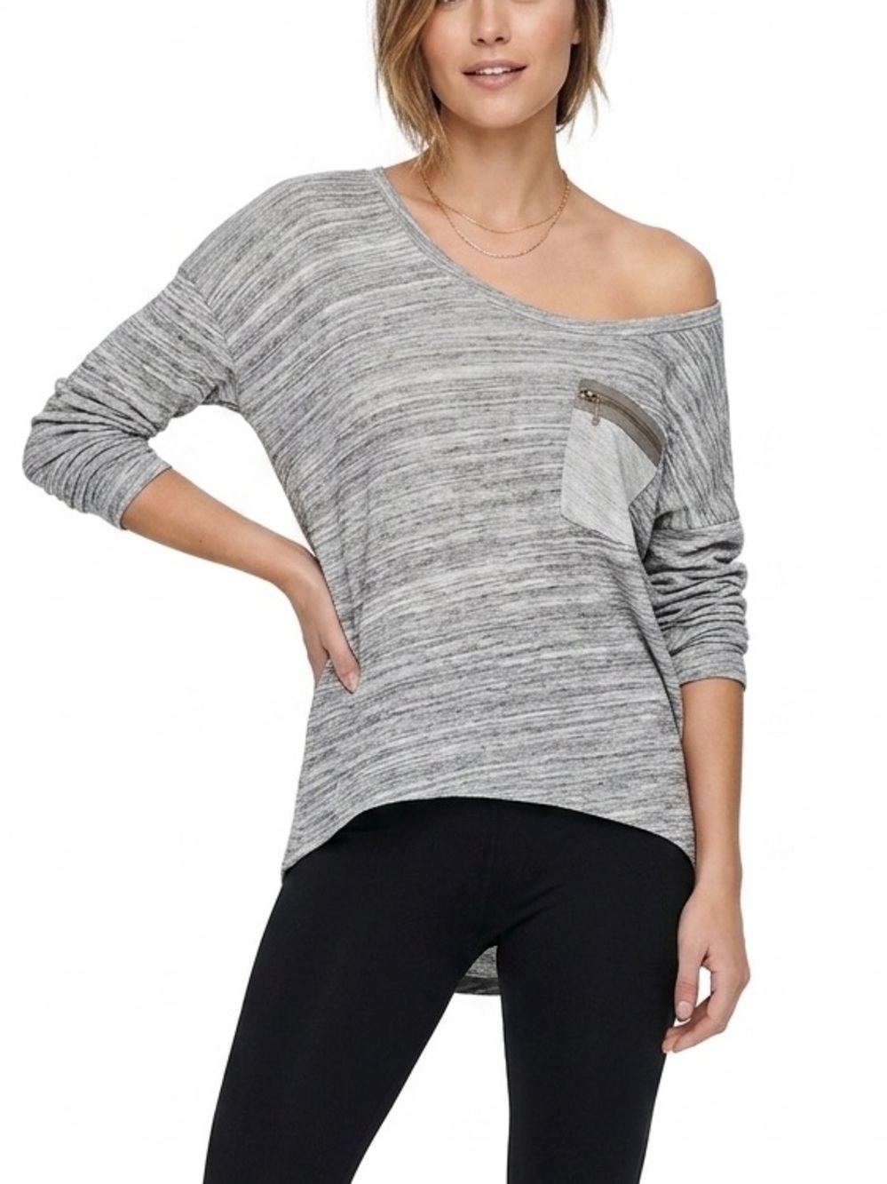 Off the Shoulder Pink Lotus Women's Tunic Long Sleeves Gray